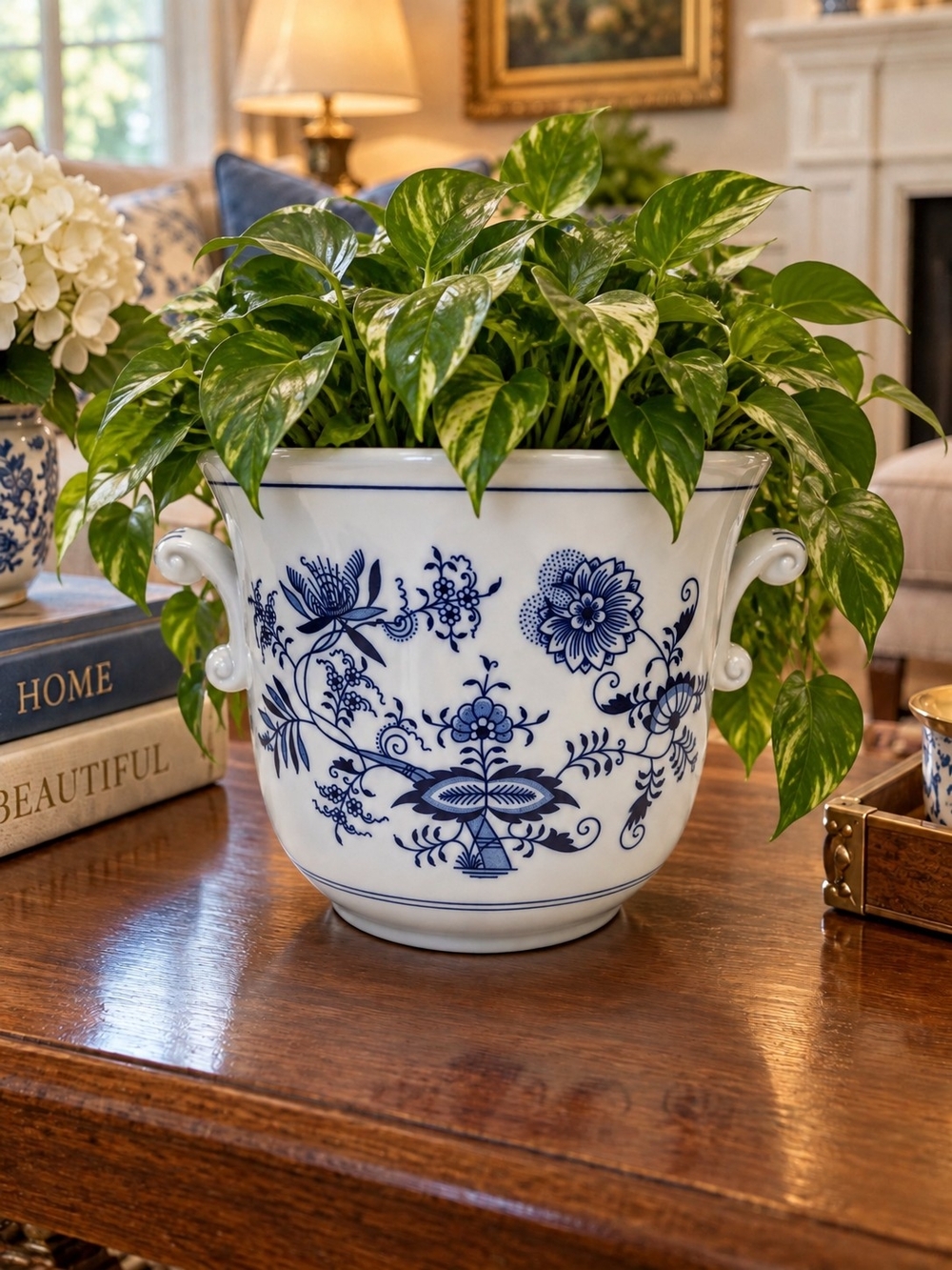 Authentic Zwiebelmuster Blue And White Onion Pattern Planter/Vase Perfect Cond.